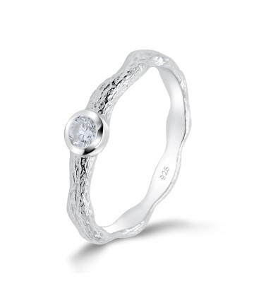 Rough Surface With CZ Stone Silver Ring NSR-4054